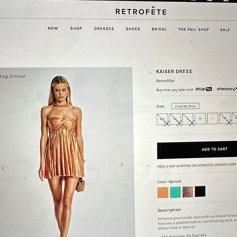 Retrofête Apricot Metallic Strapless Kaiser Mini Dress